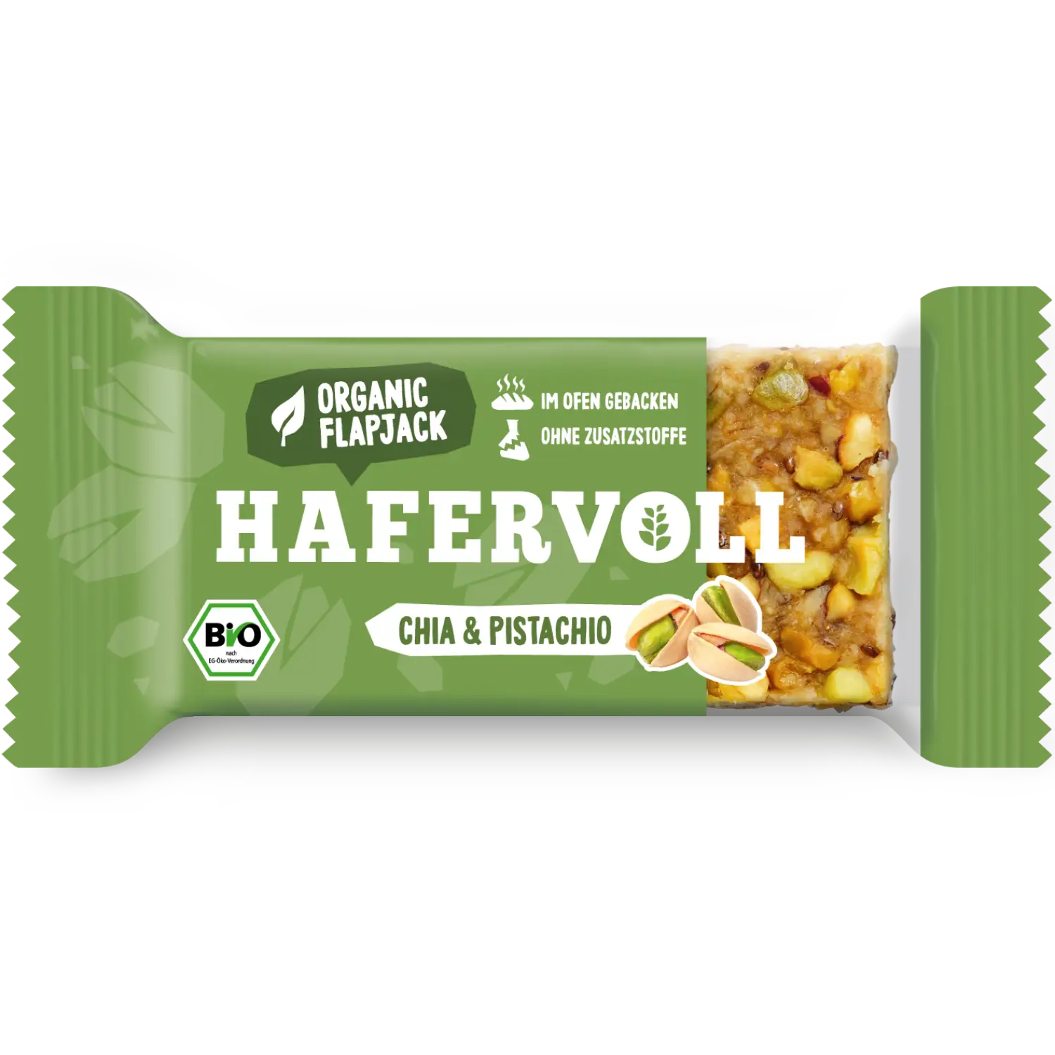 Hafervoll Organic Flapjack Hazelnut & Cocoa Nib in brauner Verpackung mit sichtbarem Riegel – Bio, ohne Zusatzstoffe