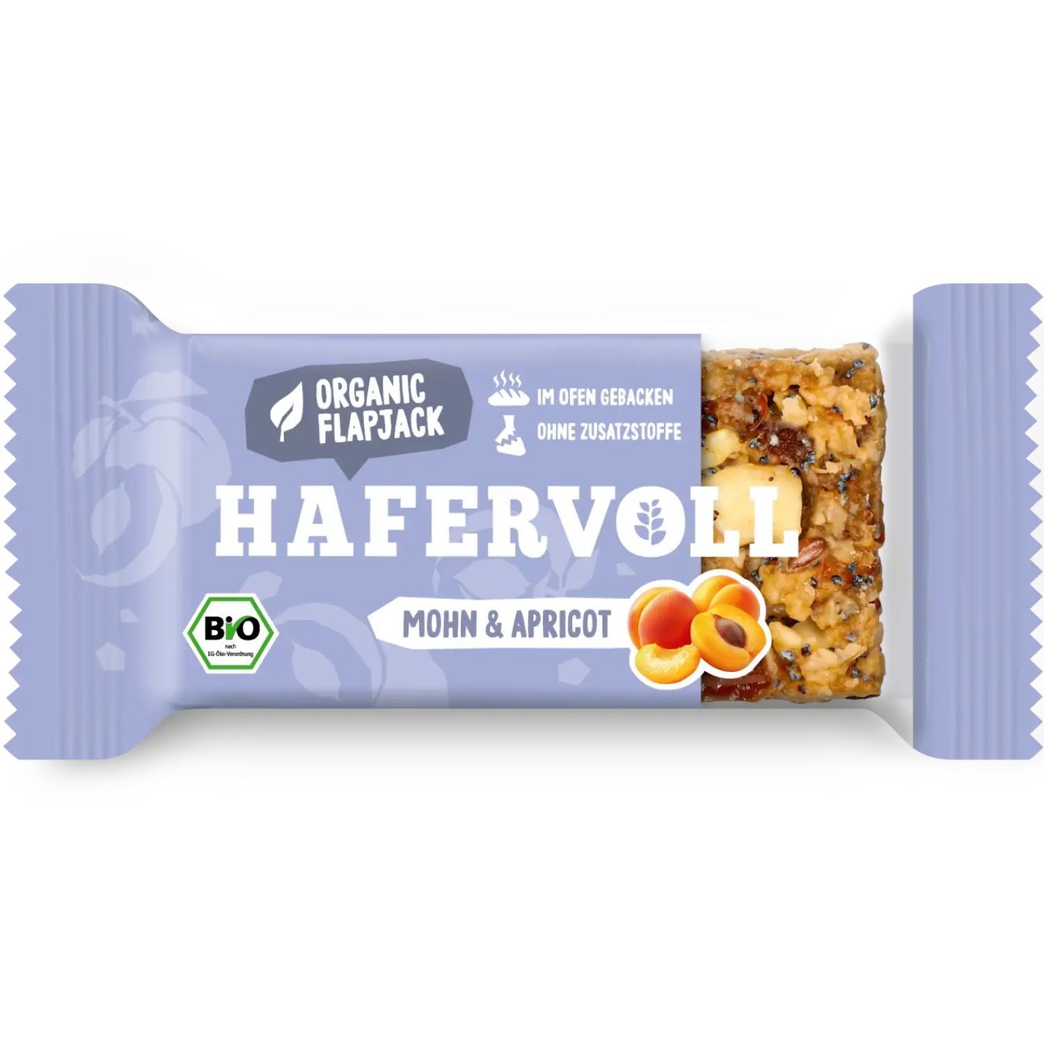 Hafervoll Organic Flapjack Hazelnut & Cocoa Nib in brauner Verpackung mit sichtbarem Riegel – Bio, ohne Zusatzstoffe