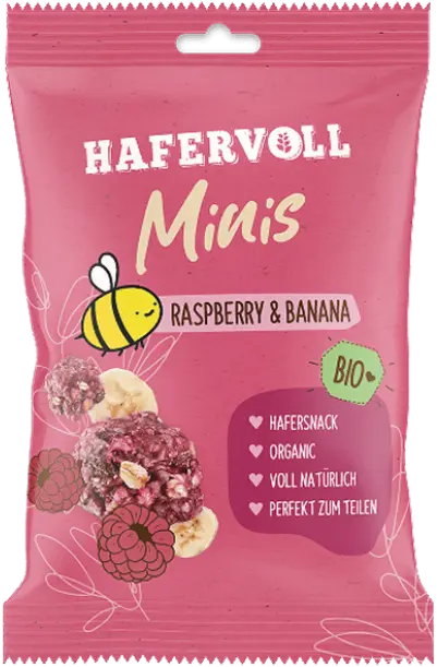 Hafervoll Minis Raspberry & Banana in pinker Verpackung – Bio, organic, voll natürlich, perfekt zum Teilen