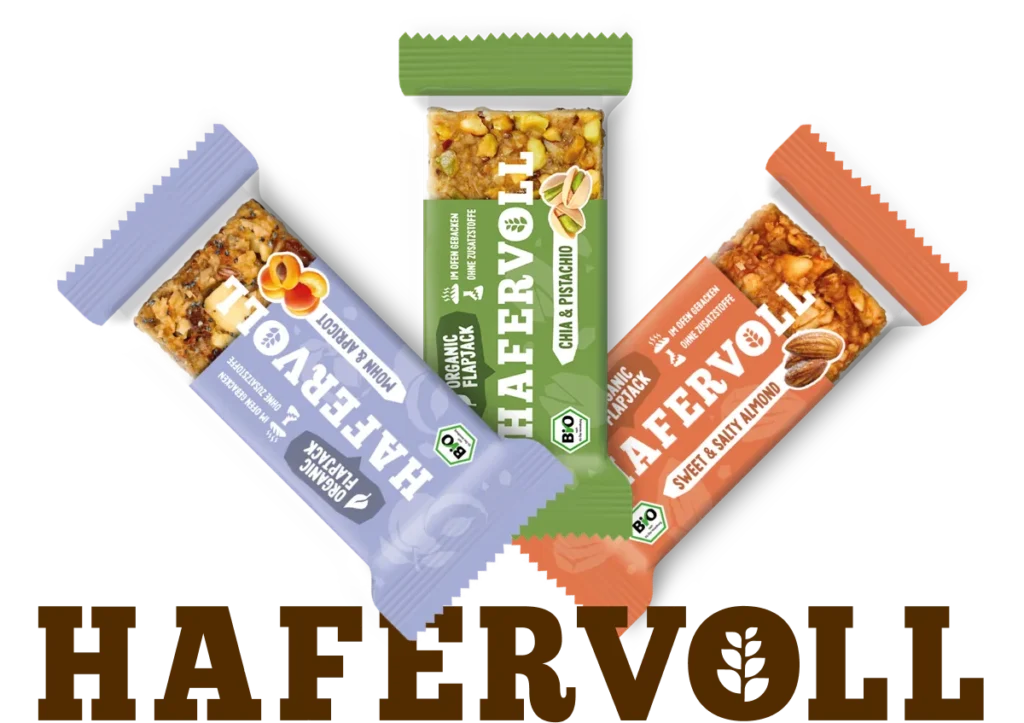 Drei Hafervoll Organic Flapjack Riegel: Mohn & Apricot, Chia & Pistachio und Sweet & Salty Almond
